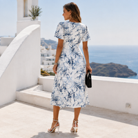 Robe midi à col en V fleurie