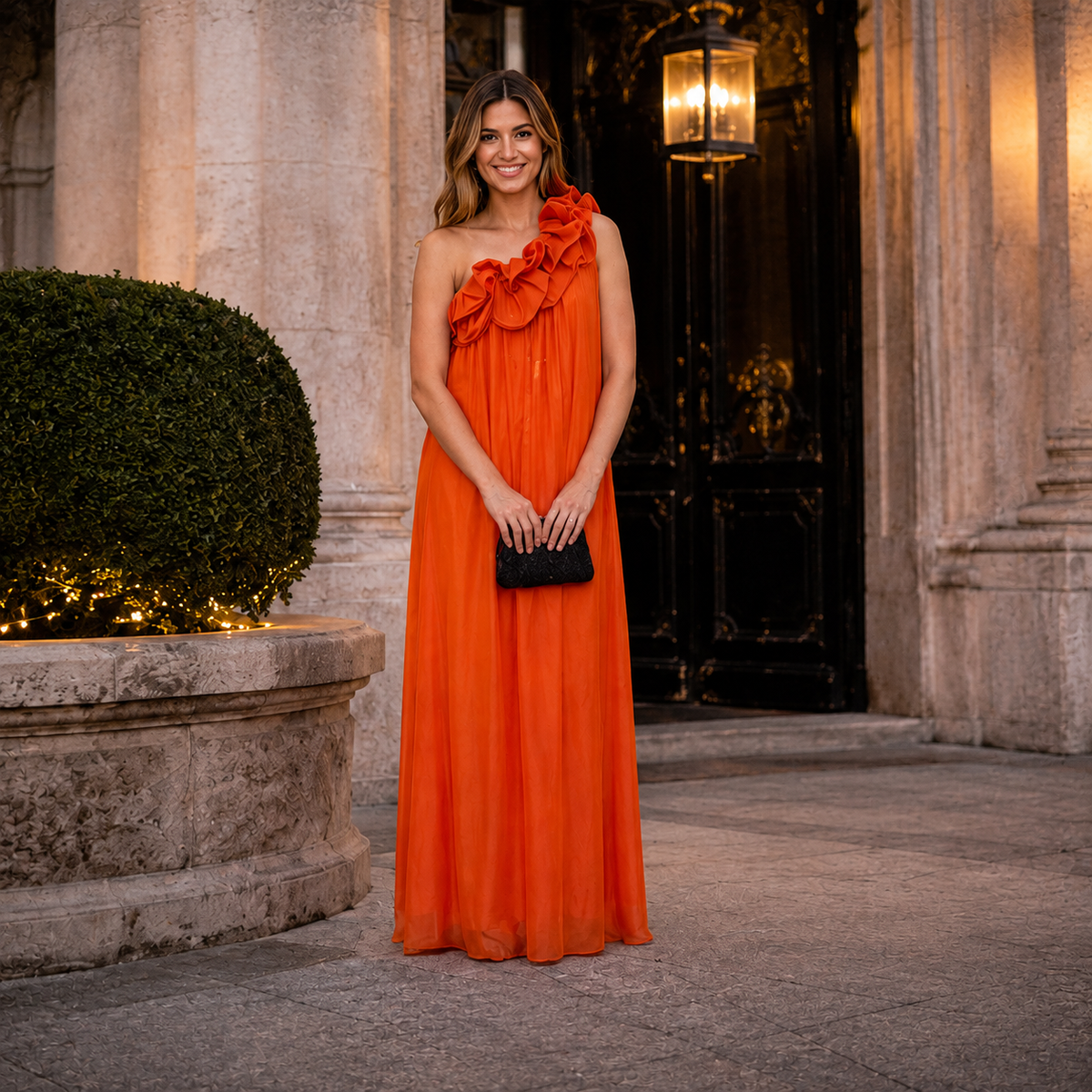 Robe longue fleurie asymétrique