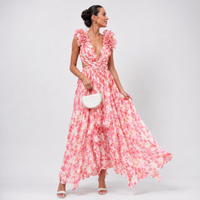 Robe longue à volants fleuris