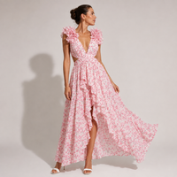 Robe longue à volants fleuris