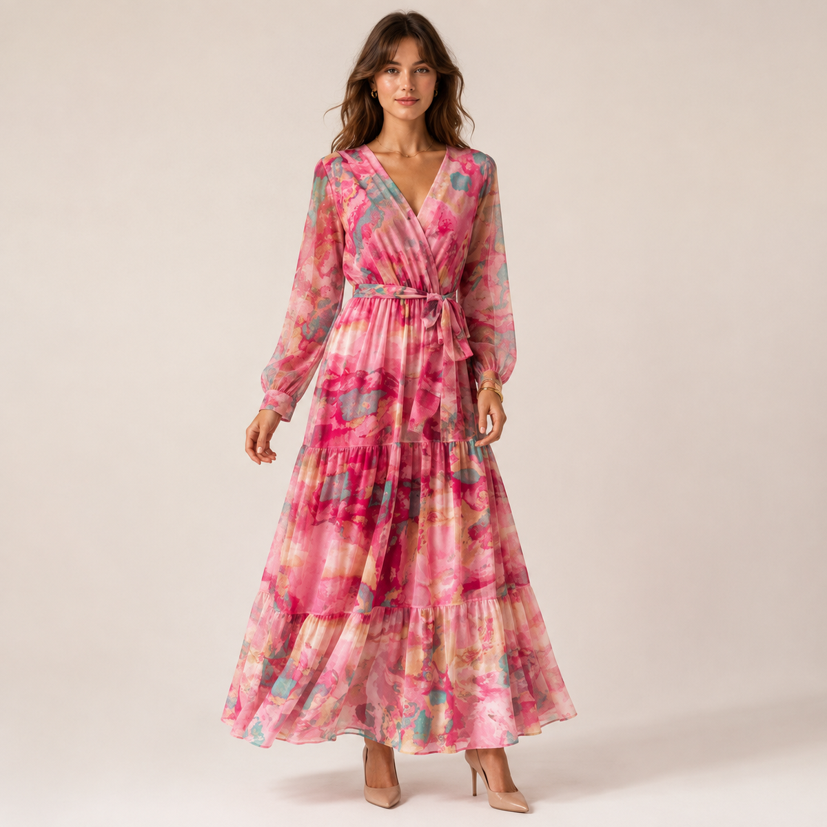 Robe longue Amélie à fleurs pour invitée de mariage