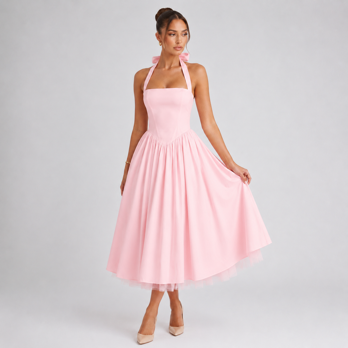 Robe midi dos nu pour invitée de mariage
