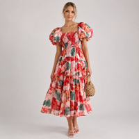 Robe midi fleurie Léa à épaules dénudées