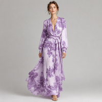 Robe longue ceinturée en mousseline à imprimé floral