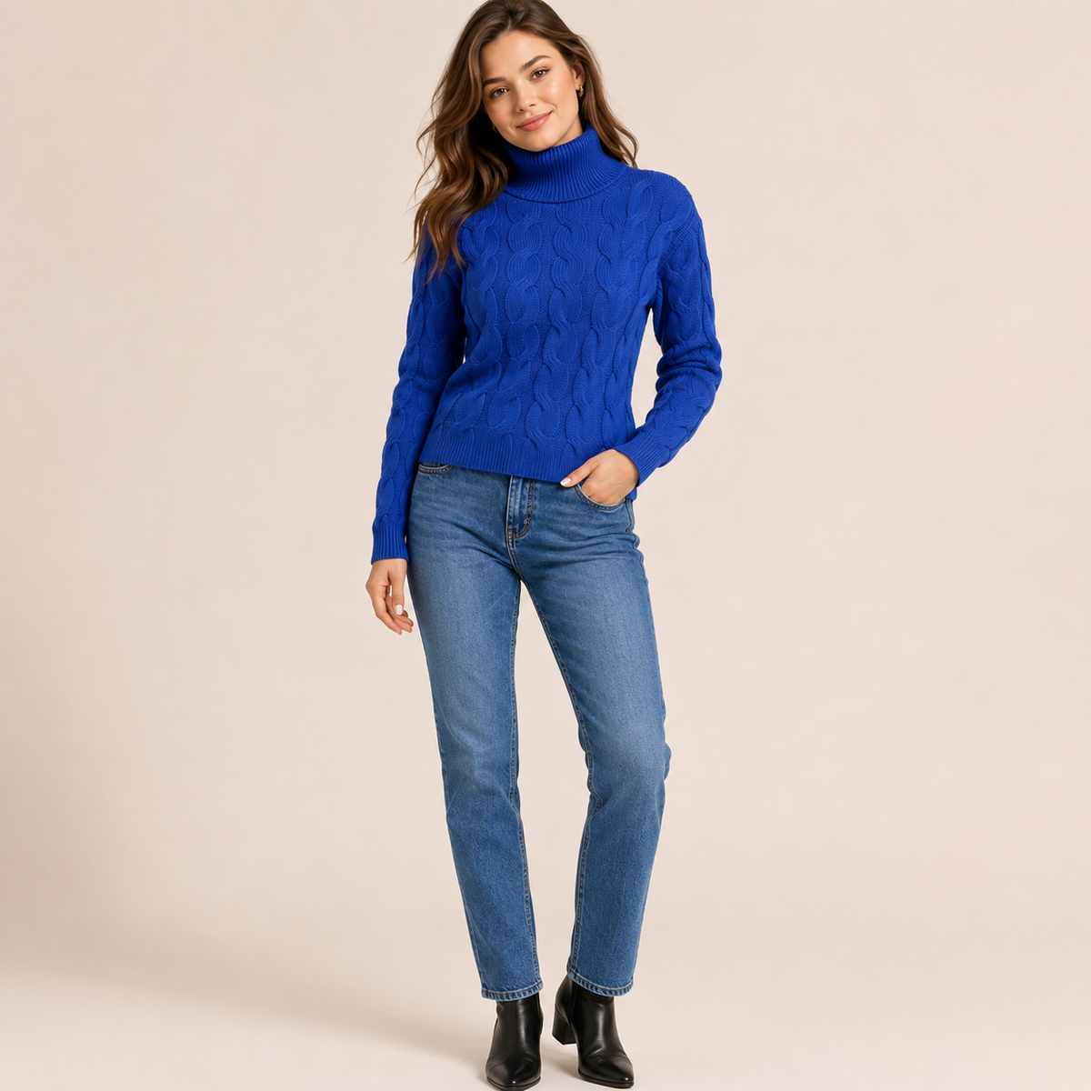 Pull à col roulé en maille torsadée
