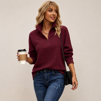 Pull côtelé à demi-zip et col montant