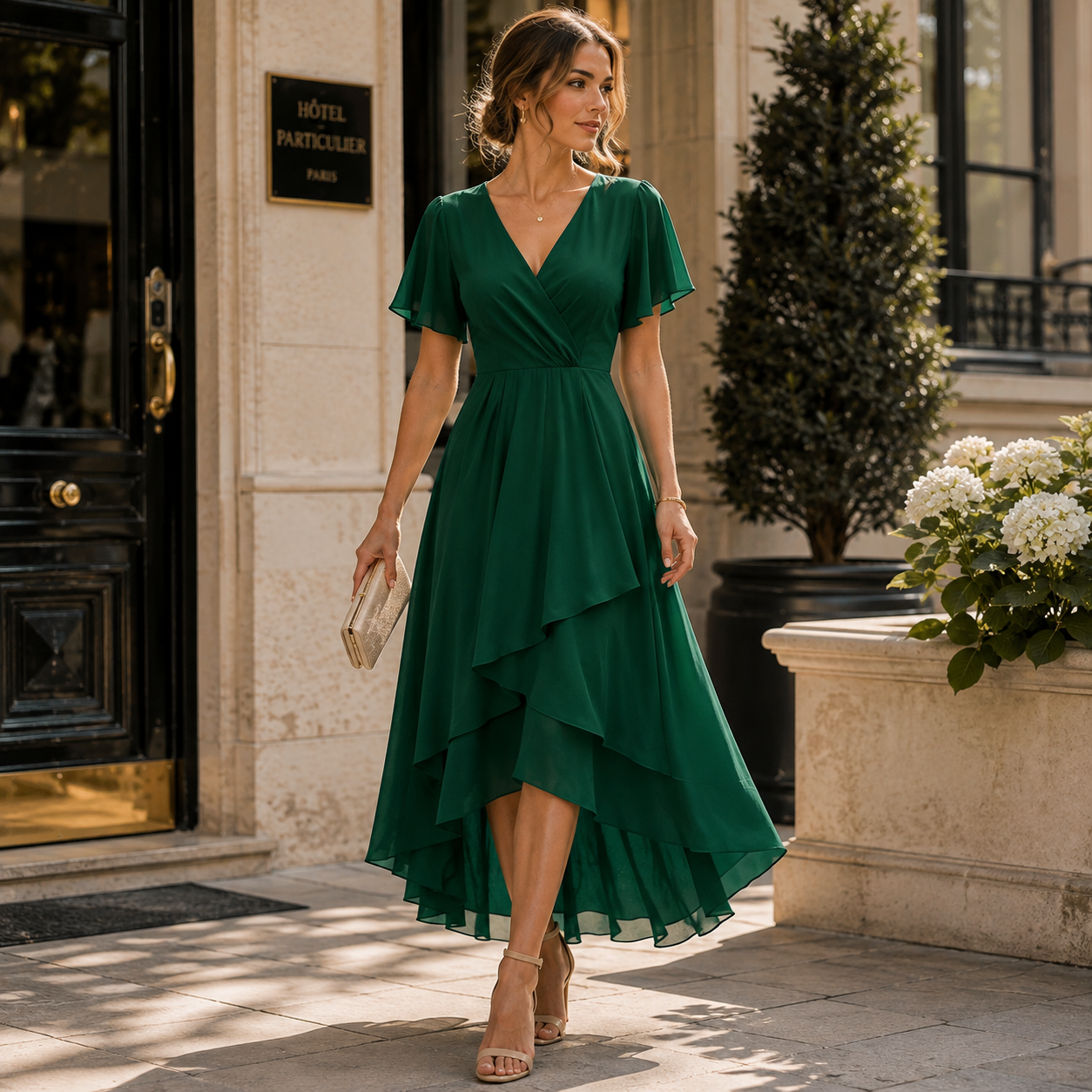 Serelle Vintage Asymmetrical Chiffon Midi Dress