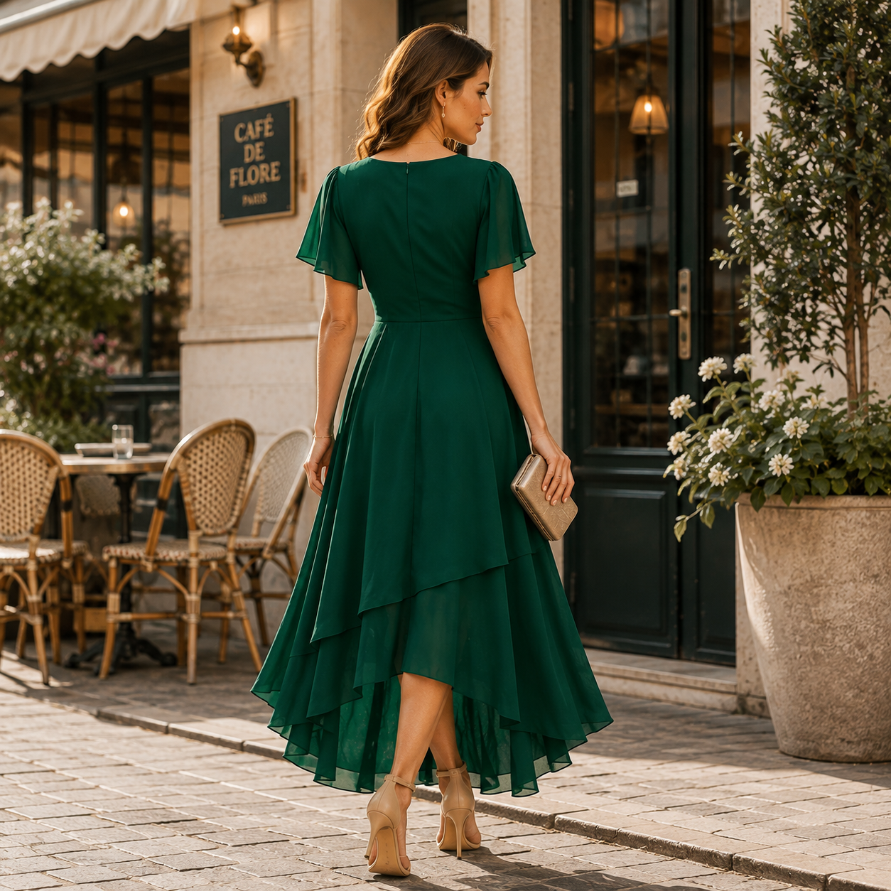Serelle Vintage Asymmetrical Chiffon Midi Dress