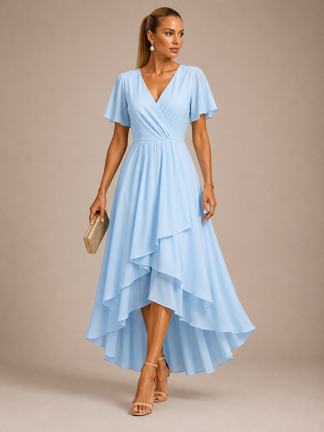 Serelle Vintage Asymmetrical Chiffon Midi Dress