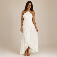 Robe longue plissée à volants Alessia