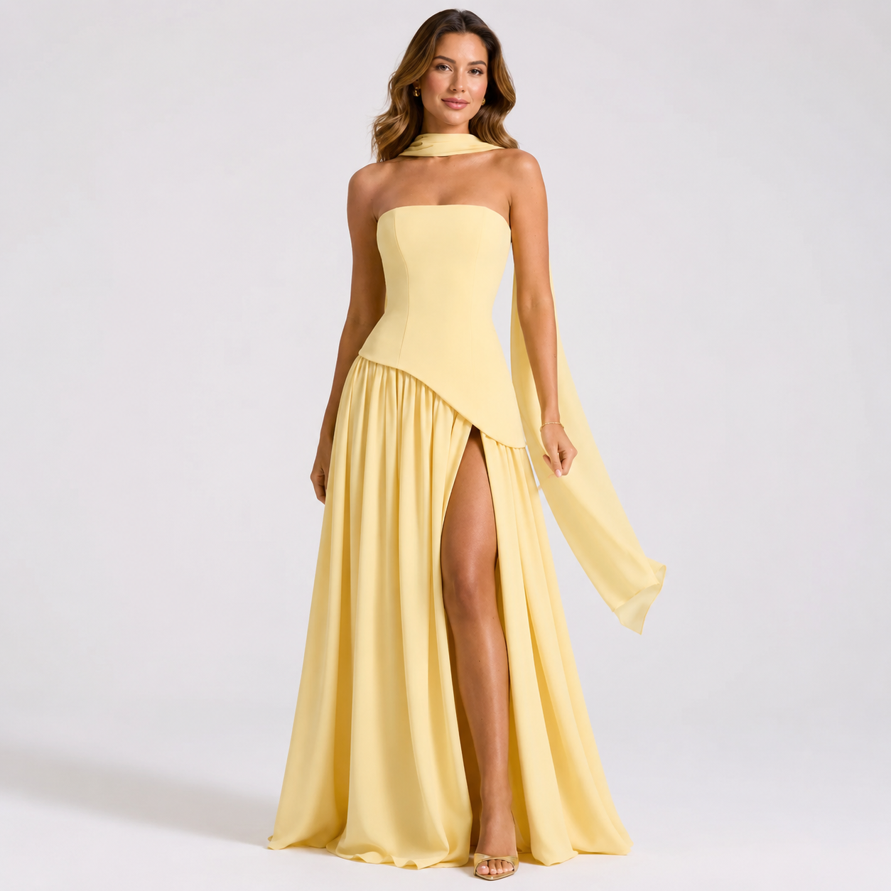 Celestine strapless slit maxi dress