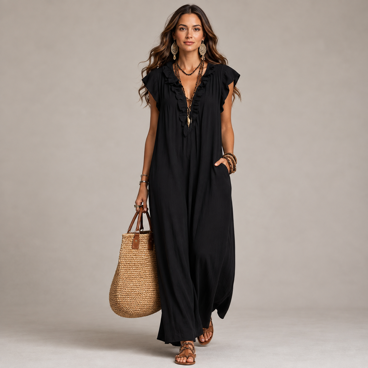 Robe longue bohème à volants Auriane