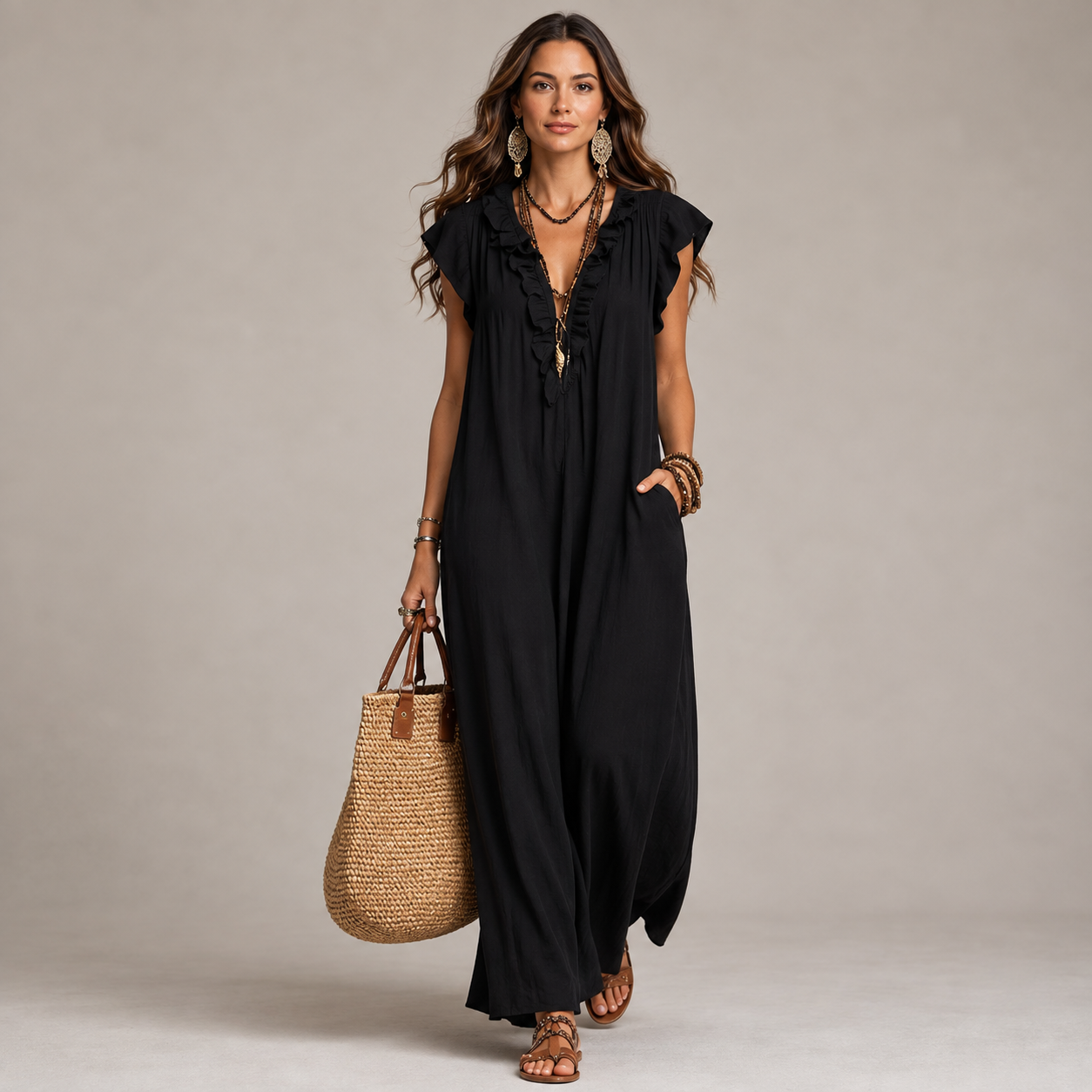 Auriane Bohemian Ruffled Maxi Dress