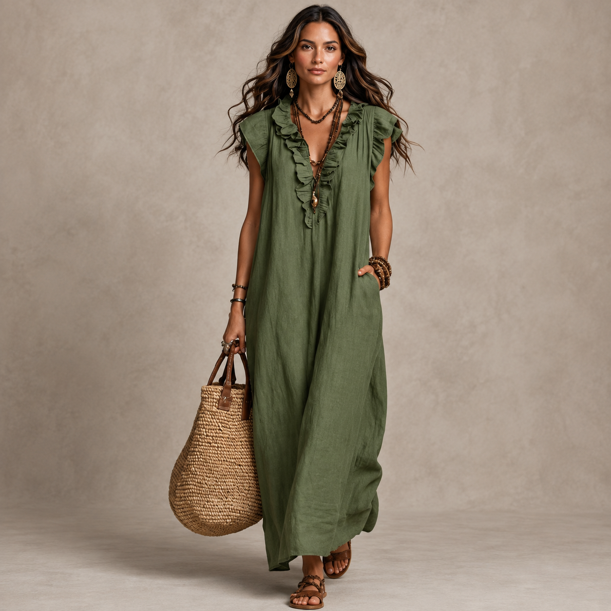 Auriane Bohemian Ruffled Maxi Dress