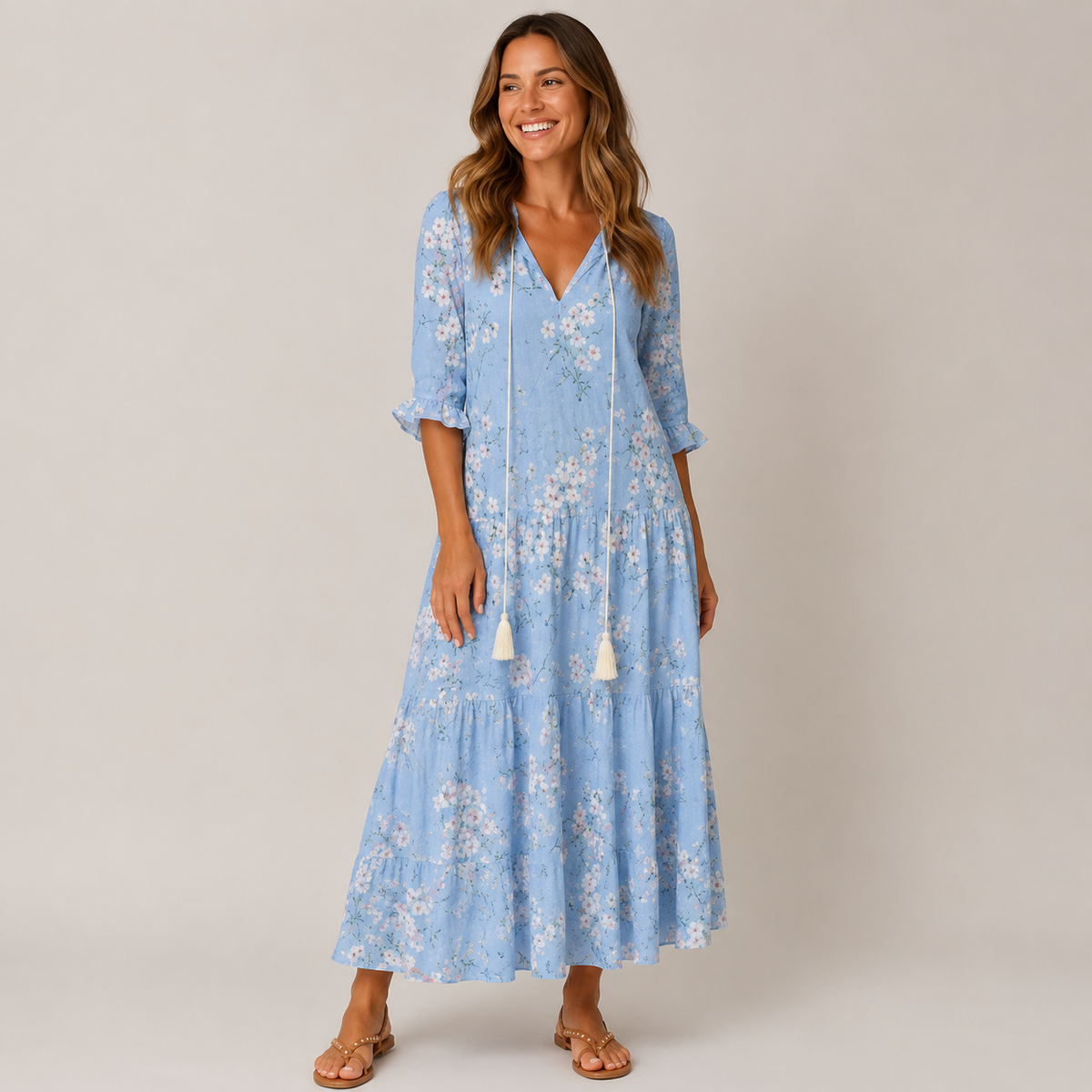 Robe longue bohème Aveline à col V