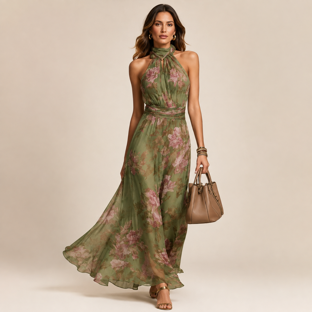 Robe longue Élodie à motifs floraux et encolure dos nu