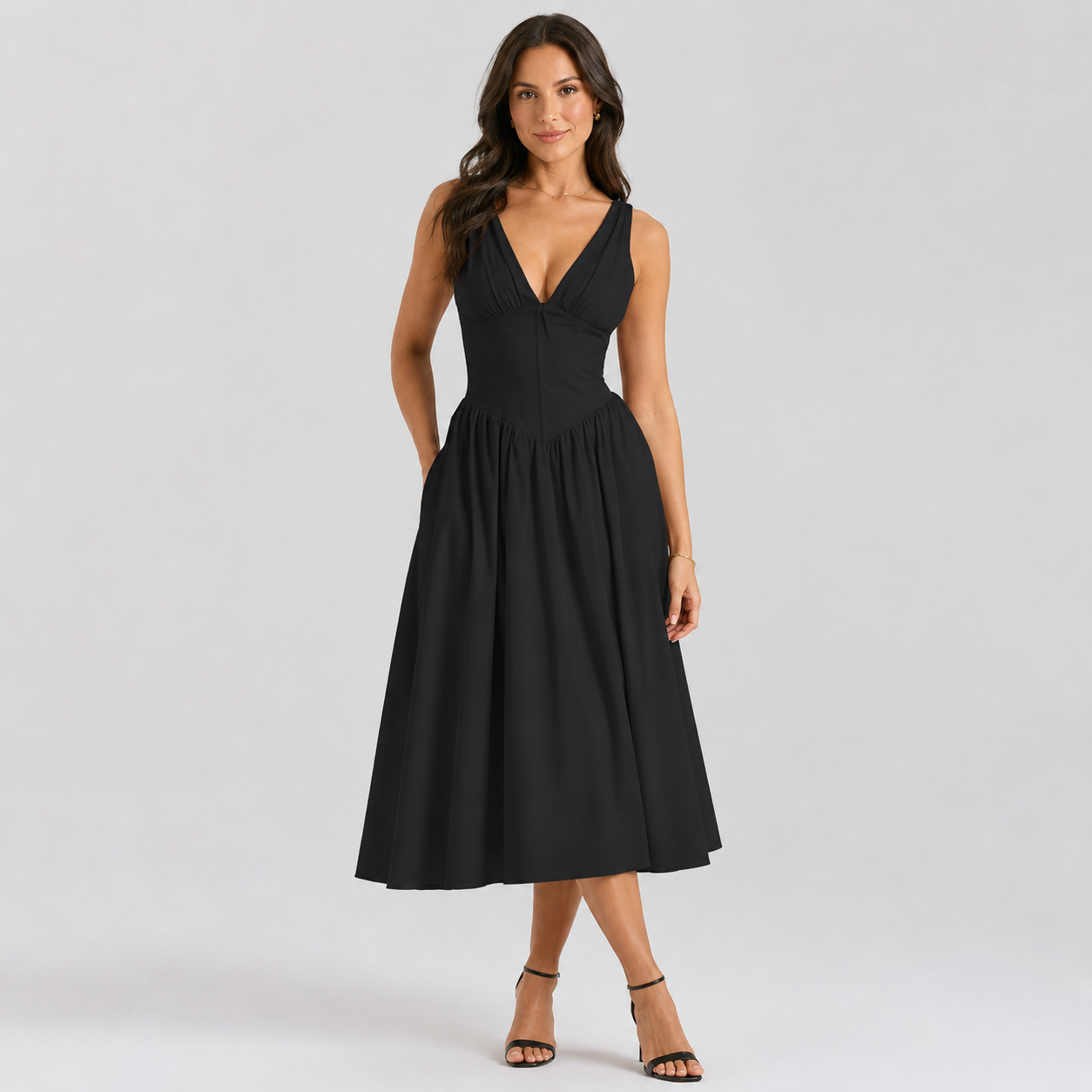 Celestia V-Neck Woven Midi Dress