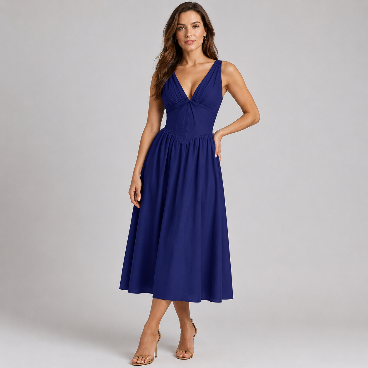 Celestia V-Neck Woven Midi Dress