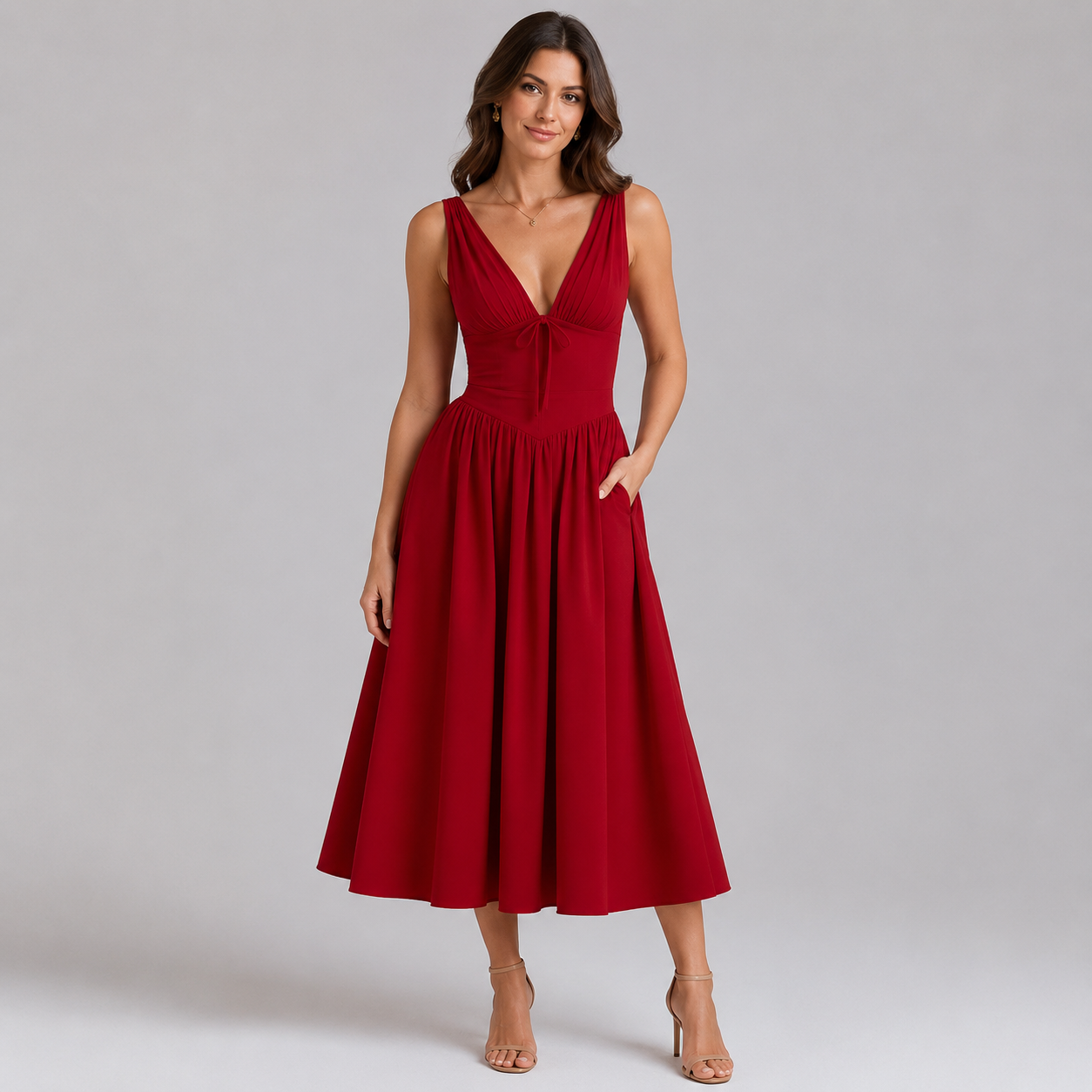 Celestia V-Neck Woven Midi Dress