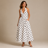 Robe longue à pois et encolure américaine Éloise Halter