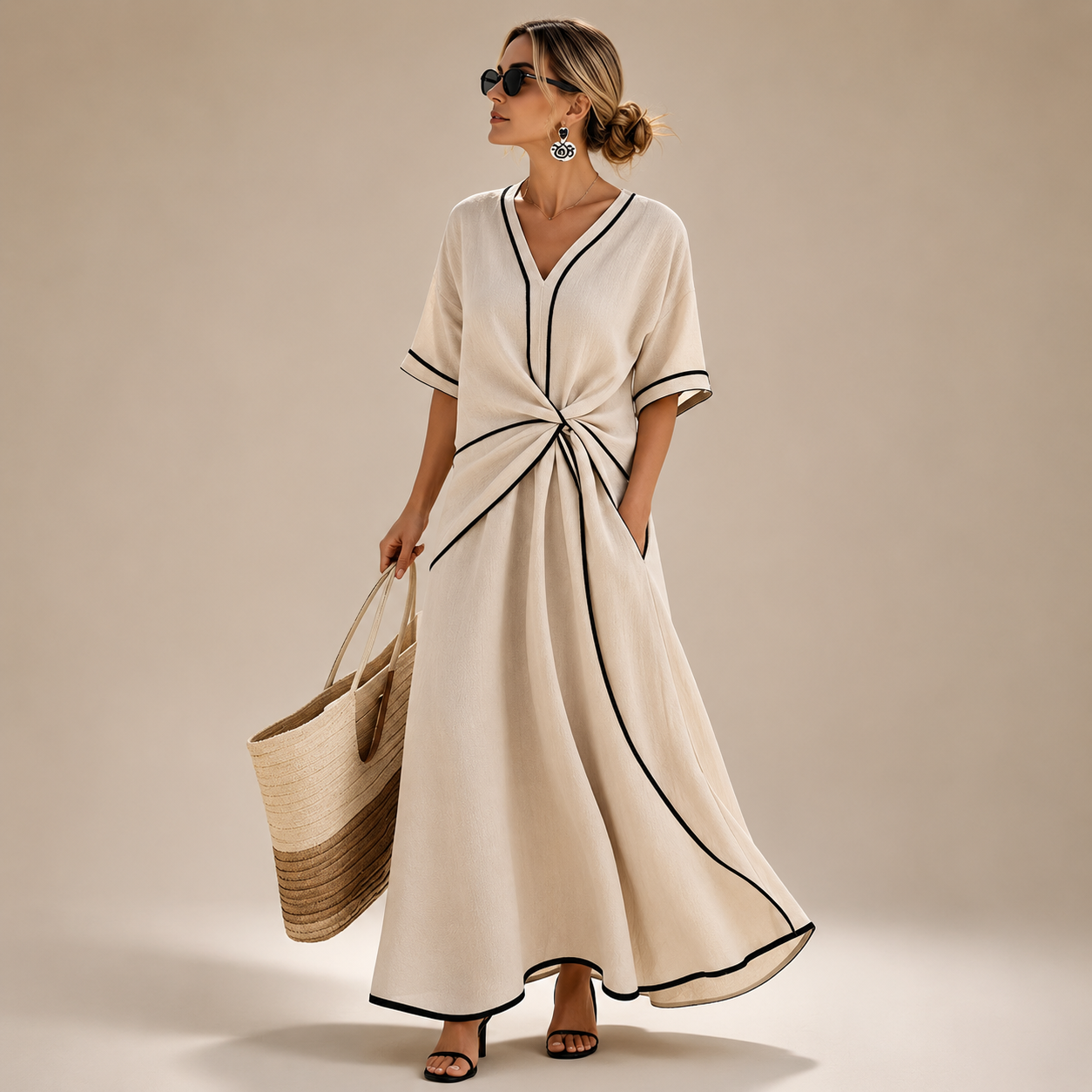 Valencia Long Dress with Contrast Trim