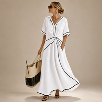 Robe longue Valencia à finitions contrastées