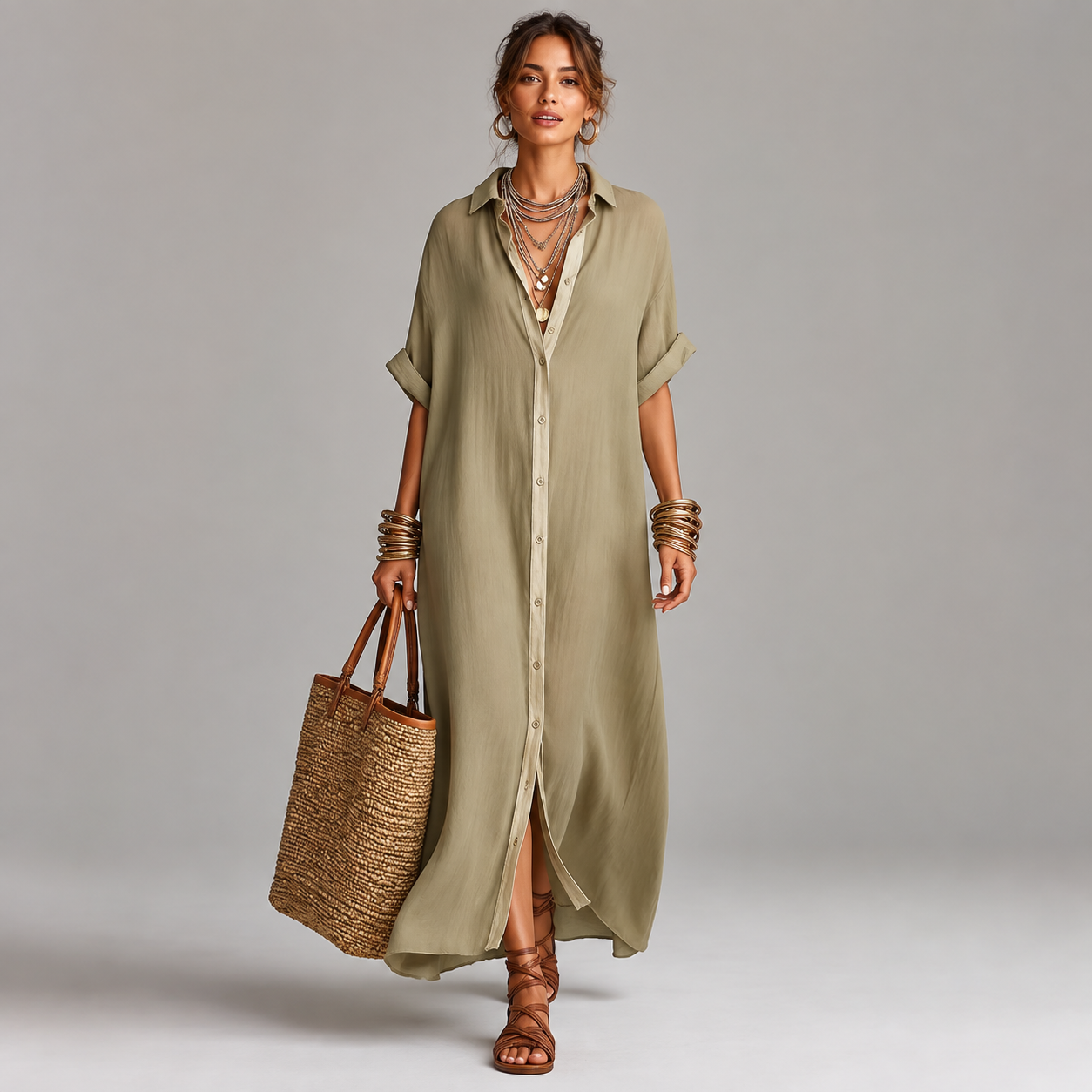 Olivienne minimalist maxi dress (olive)