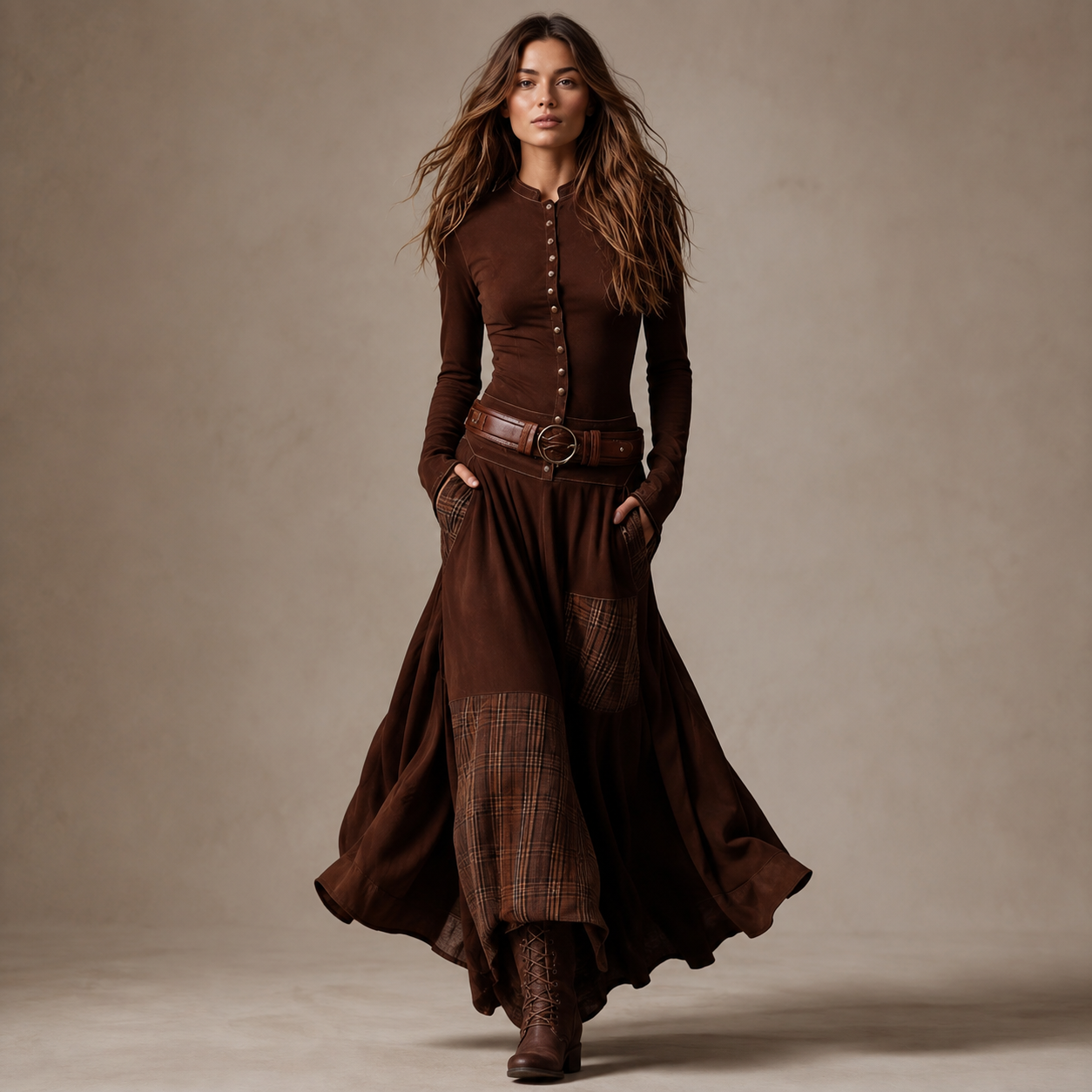 Robe longue en daim Mireille