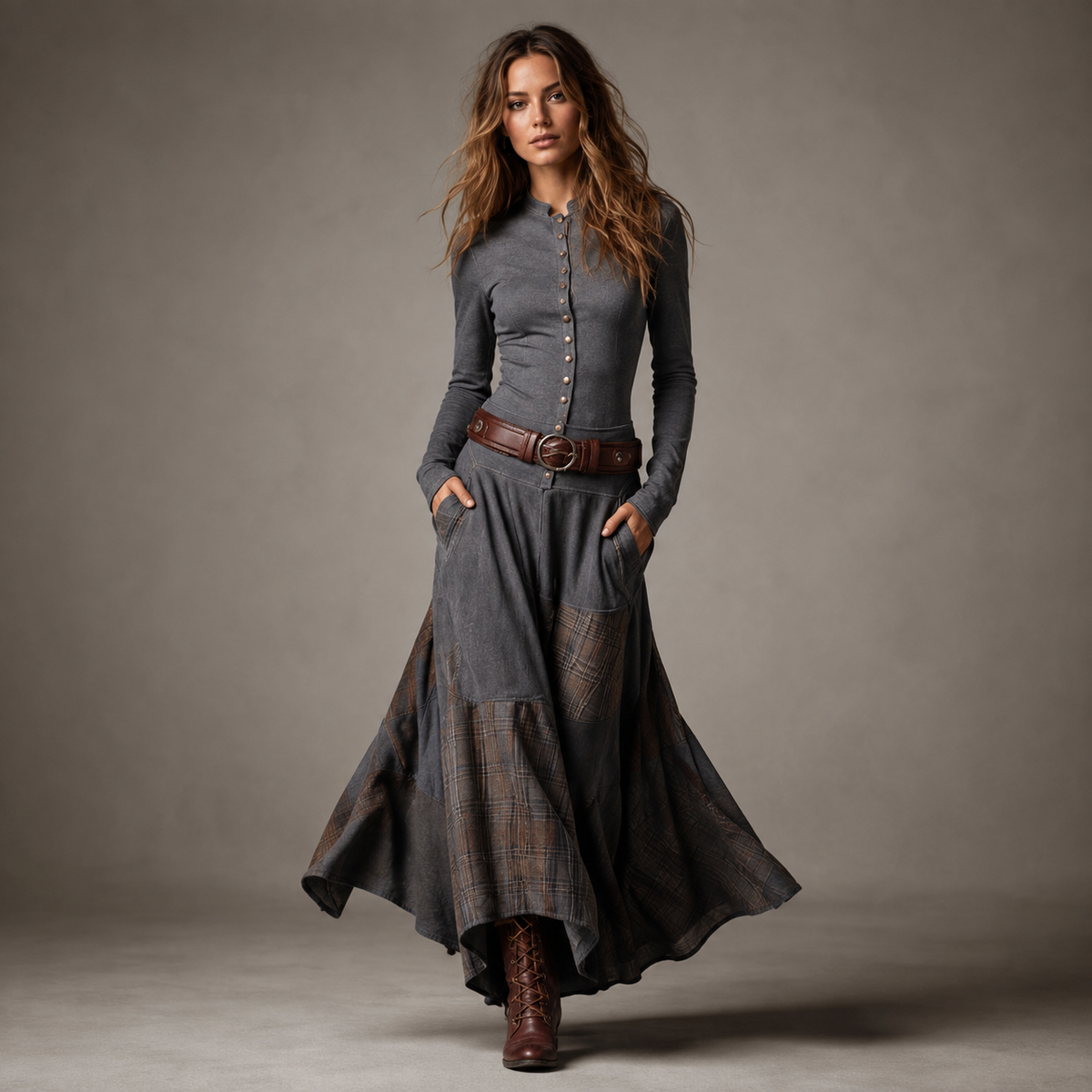 Robe longue en daim Mireille