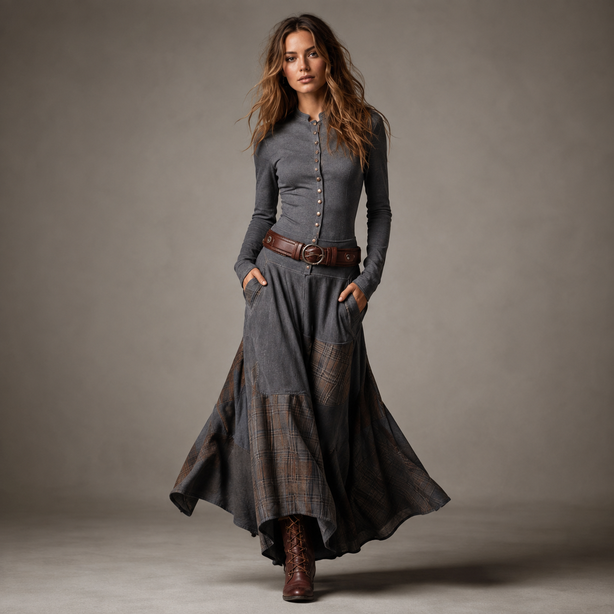 Robe longue en daim Mireille