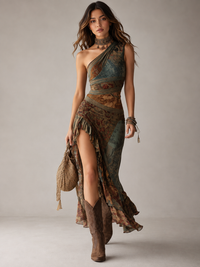 Robe maxi ethnique asymétrique