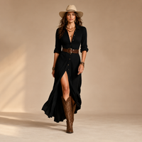 Robe chemise maxi ceinturée