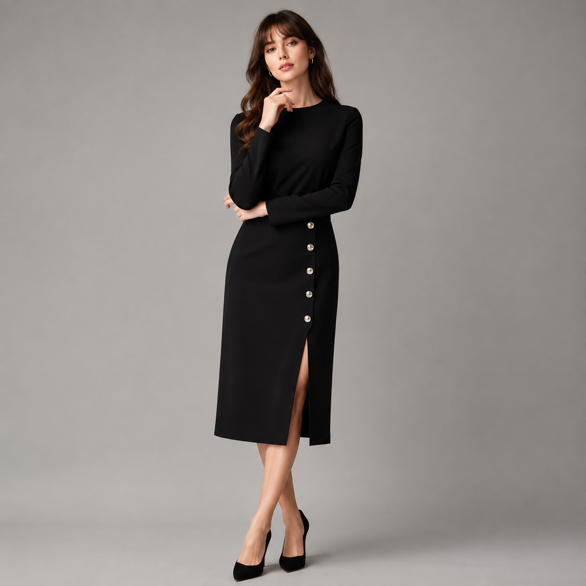 Robe midi boutonnée dorée Céleste
