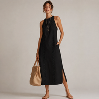 Robe midi à col mandarin brodé