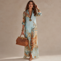 Robe-chemise midi bleue imprimée