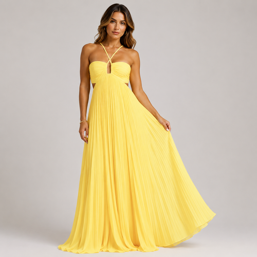Robe longue plissée bustier Celestia