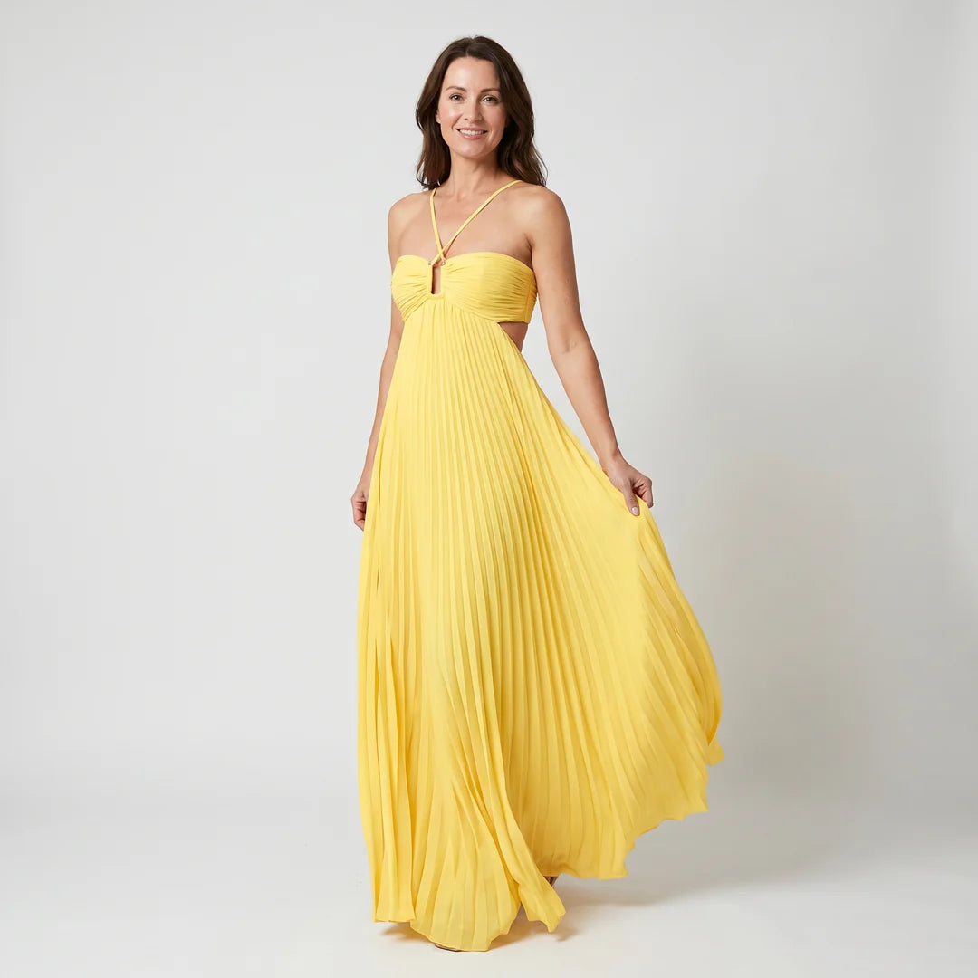 Celestia pleated strapless maxi dress