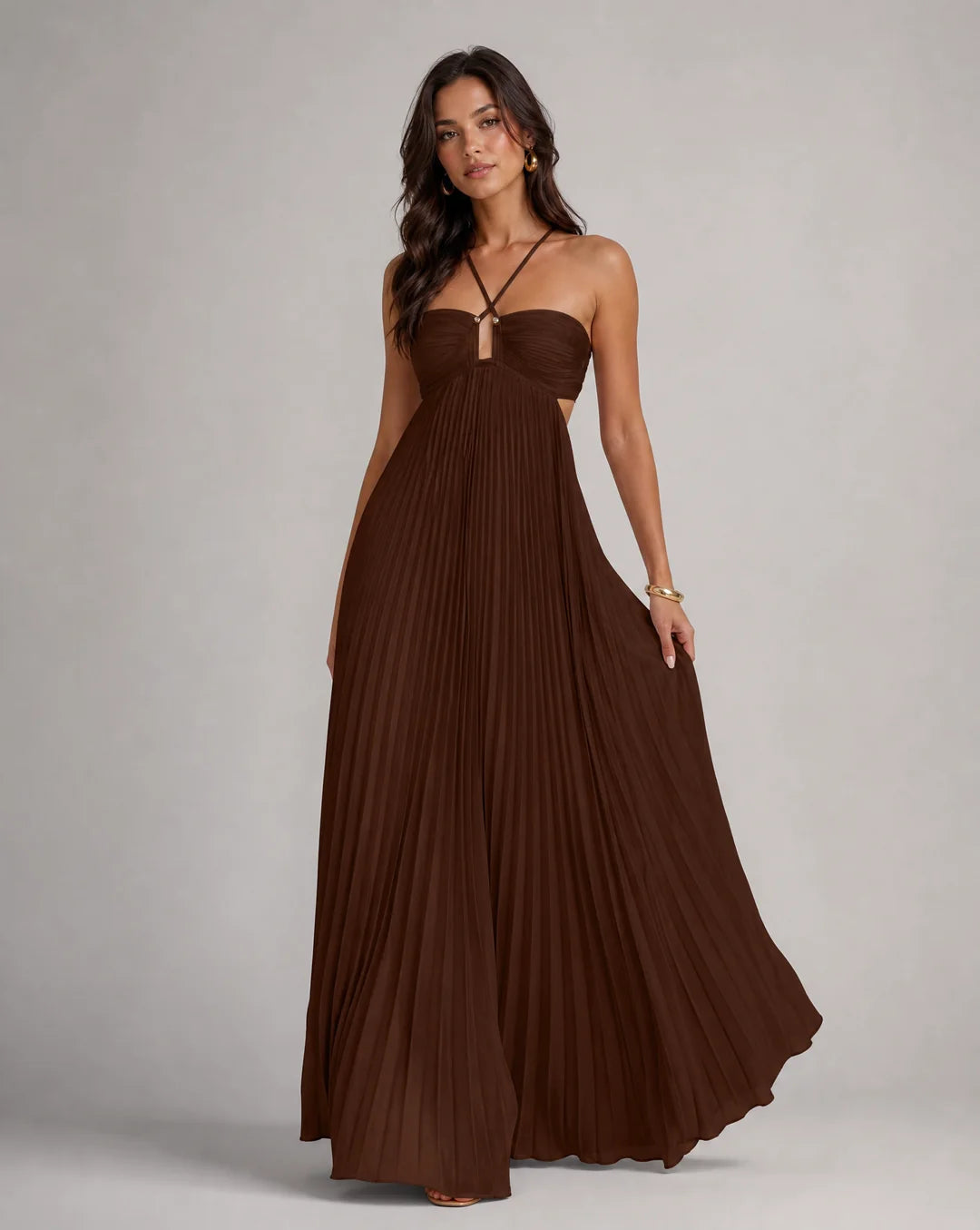 Celestia pleated strapless maxi dress