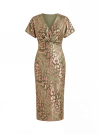 Robe midi à col en V et nœud torsadé