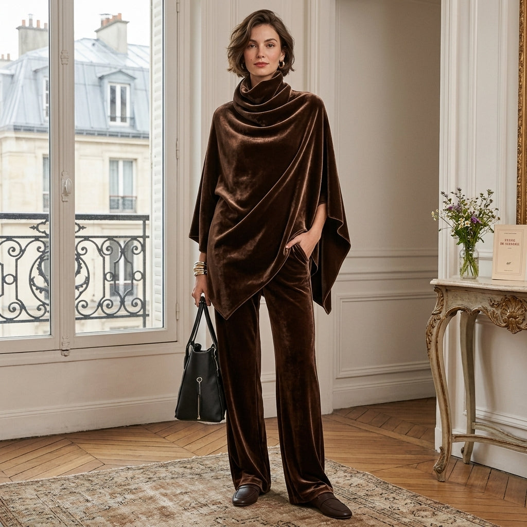 Ensemble deux pièces à jambes larges et effet drapé