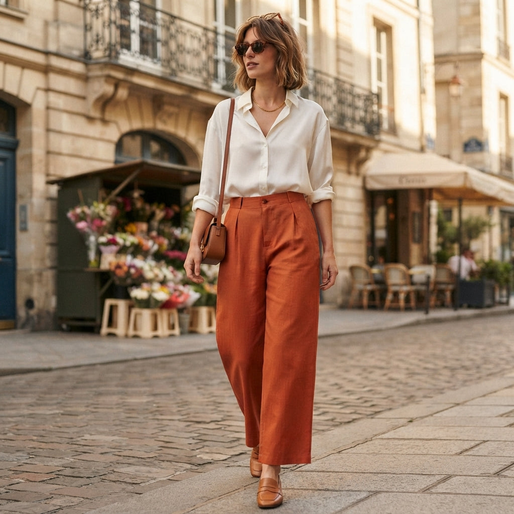 Pantalon plissé Victoria en lin