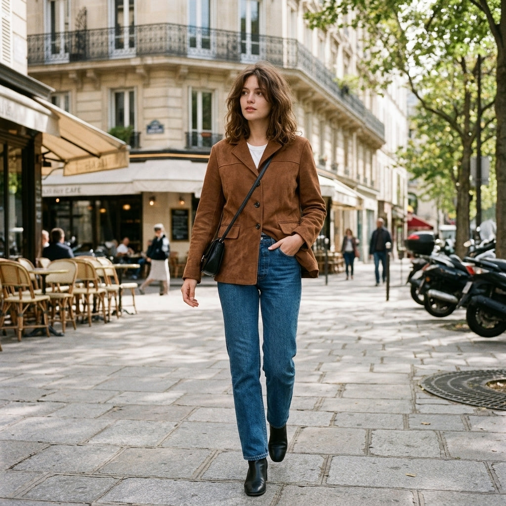 Blazer oversize en daim marron