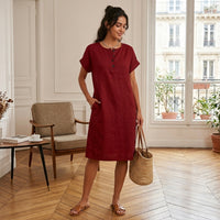 Robe Henley à poche en mélange coton-lin