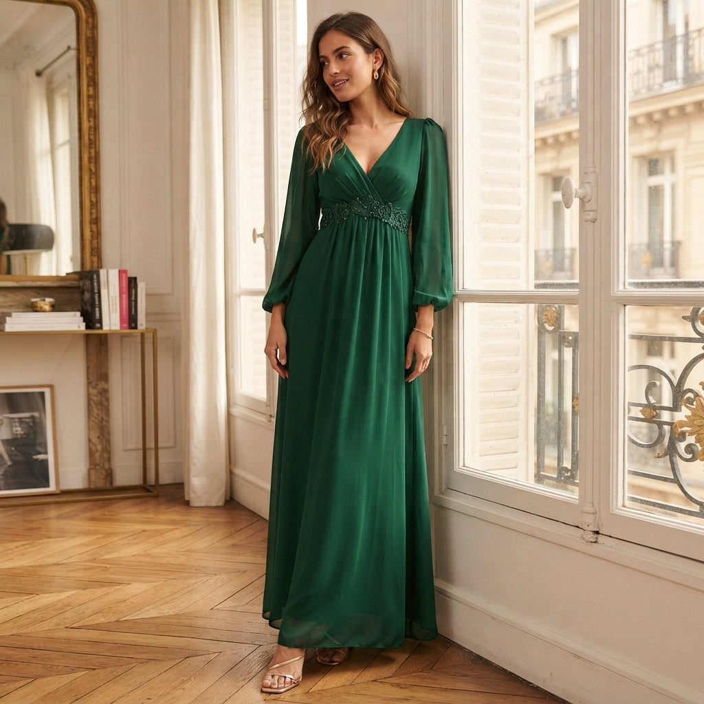 Robe de soirée Zoé à col en V
