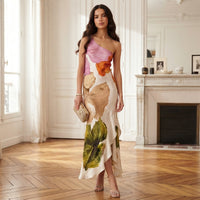 Robe à fleurs asymétrique Nicole
