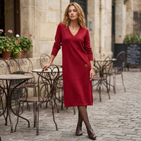 Robe midi en maille à col en V Amaline