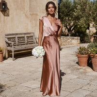 Robe longue portefeuille en satin Eva