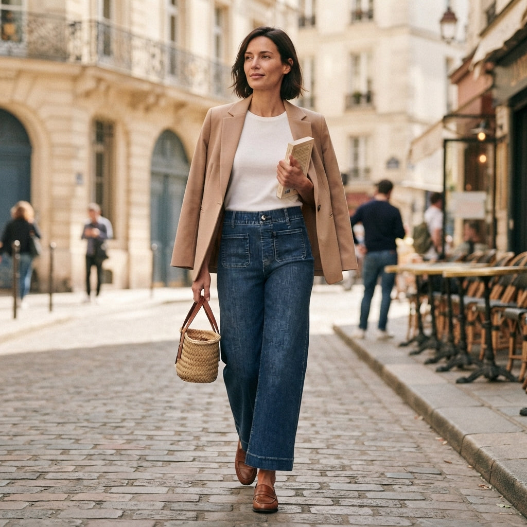 Jean large raccourci en denim