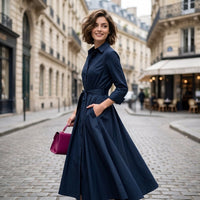 Robe chemise longue trapèze avec ceinture