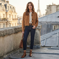 Veste courte boutonnée à coupe carrée